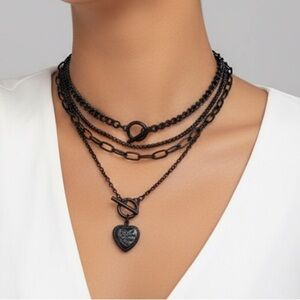 Goth Black multi necklace set. NWT